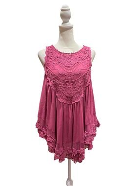 Pinky Crochet-Trim Tank Top - Magenta